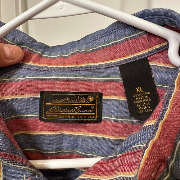 VTG Eddie Bauer Short Sleeve Striped Button Down Shirt Men’s XL - Picture 4 of 5